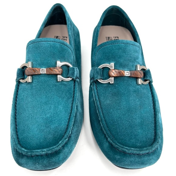 Salvatore Ferragamo Salamanca Teal Suede Gancini Driving Loafer US 7.5 - EU 41.5 - Picture 4 of 13